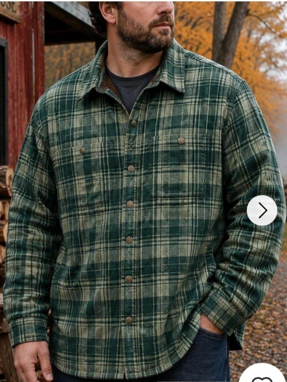 L.L. Bean Katahdin Iron Works XLT Canvas Snap Shacket Item# 27884 Plaid Fleece